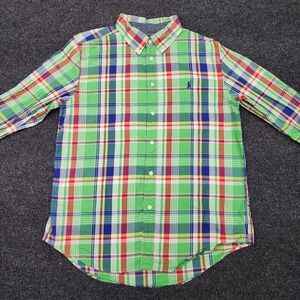 Ralph Lauren Boys XL (18-20) Green Red Blue Plaid Long Sleeve Button Down Shirt